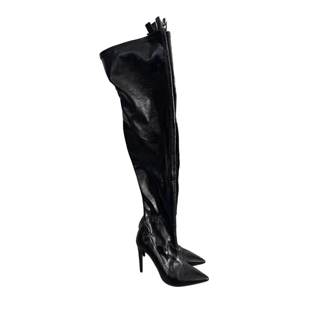 Marciano Guess Black Patent Over the Knee Stiletto Boot Size 38 US  Mob Wife